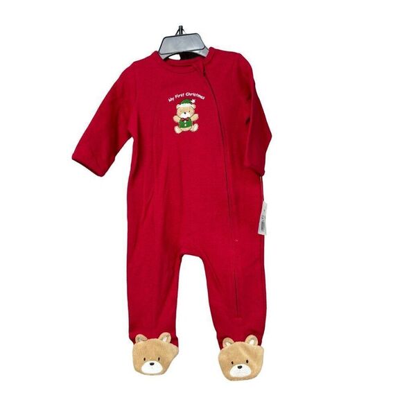 Little Me "My First Christmas" Teddy Bear Footed Bodysuit, Red, 6M - Picture 2 of 12